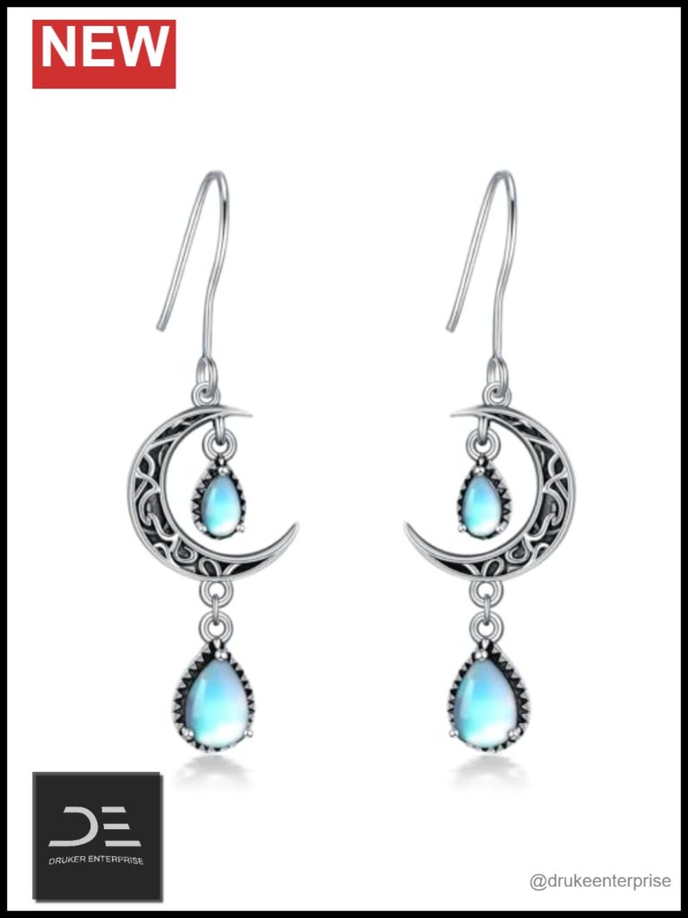 925 Sterling Silver Celtic Moon Dangle Drop Earrings Hypoallergenic Witch